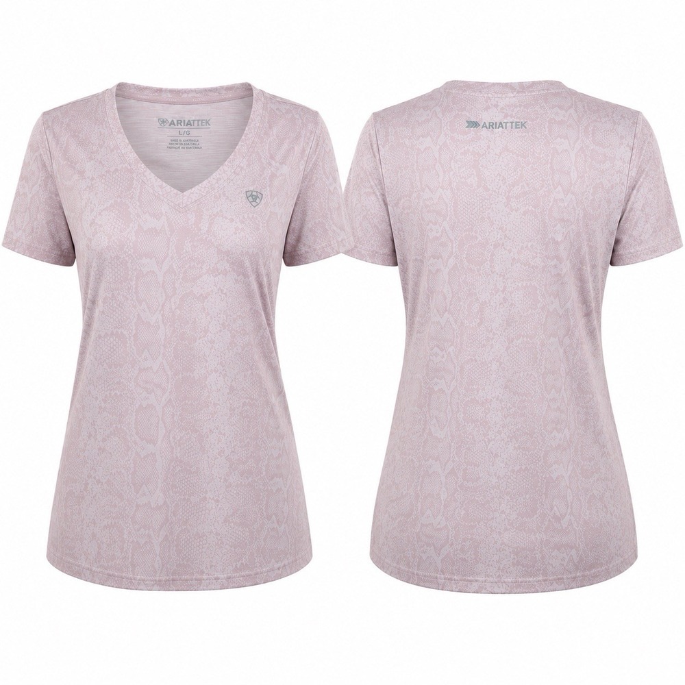 AriatTEK Laguna SS Pink Boa Snake Print Performance V-Neck Tee 10048819 Medium